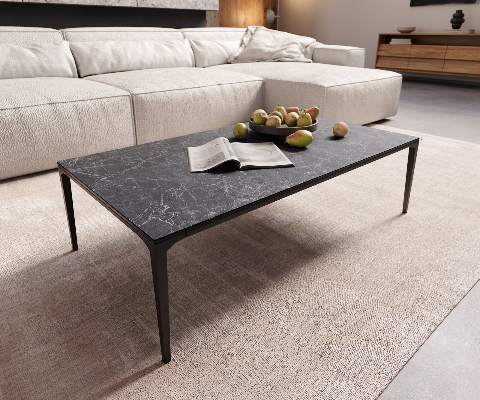 Couchtisch Levente 110x60 cm Keramik Laminam®Nero Greco Anthrazit Gestell Metall Schwarz