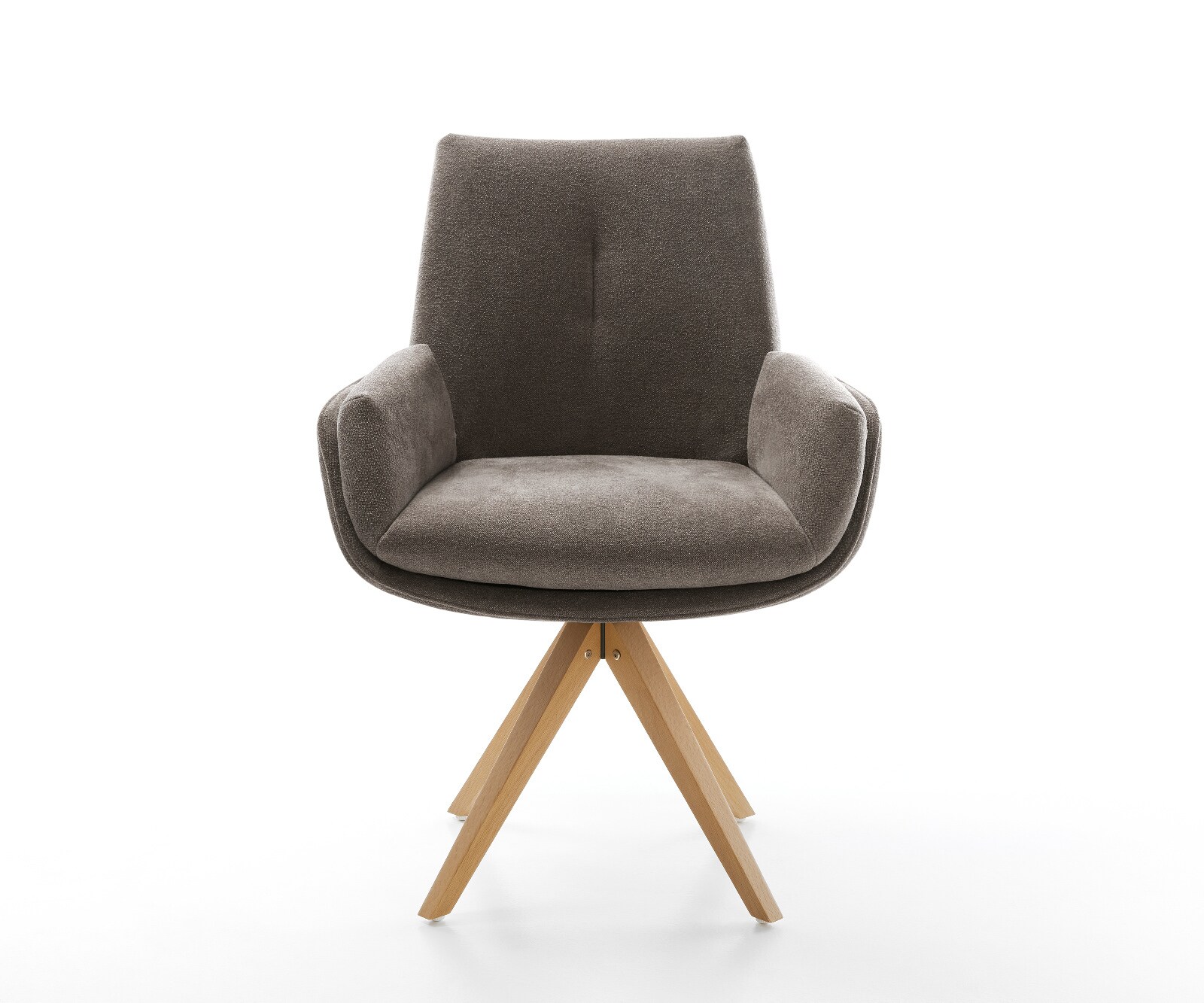 Drehstuhl Clea-Flex Strukturstoff Soft Taupe Holzgestell kantig Natur 180° drehbar 1