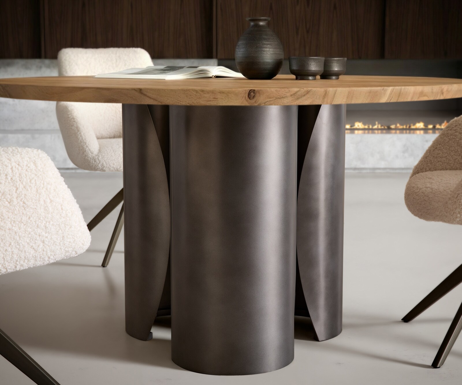Esstisch Adenza Rund 140x140 cm Akazie Natur Metall Black Antique 3