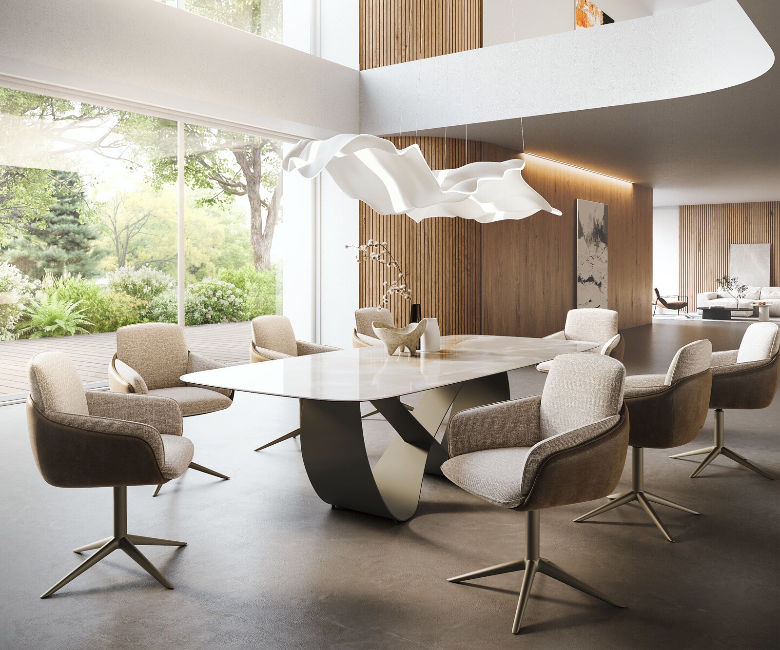 Esstisch Edge Boot 270x120 cm Keramik Iris FMG Onice Grigio Infinity Metall Effektfinish Titan 7