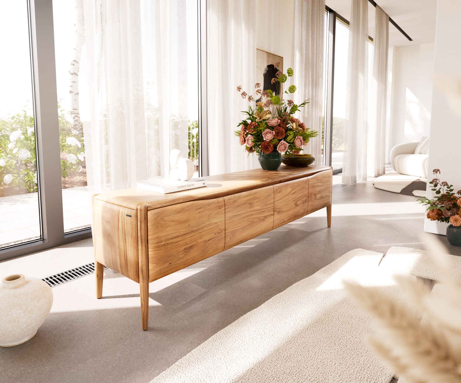 Lowboard Simcha 200 cm Akazie Natur 4 Türen Lowboard Simcha 200 cm Akazie Natur 4 Türen