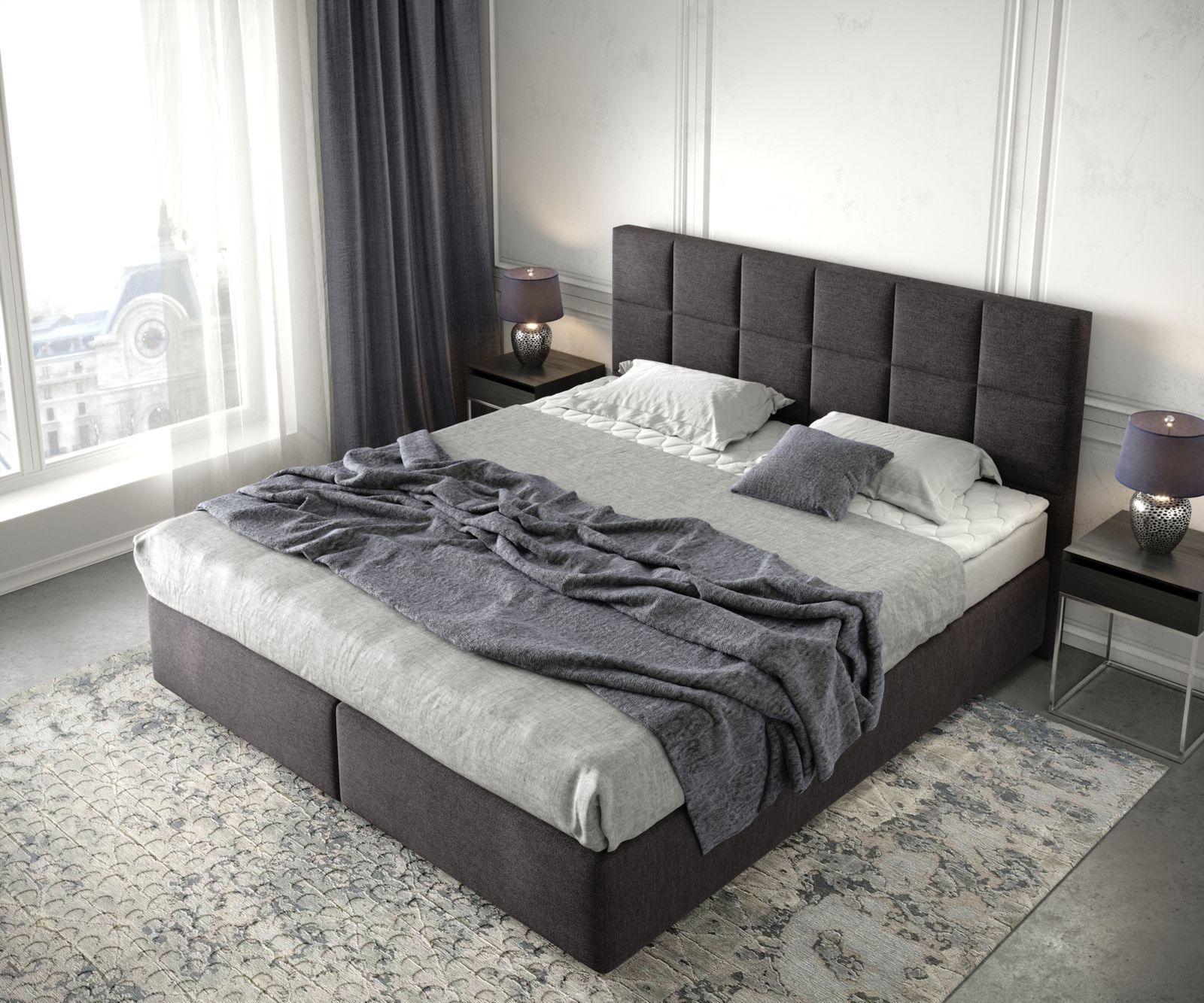 Boxspringbett Dream-Fine 180x200 cm Mikrofaser Schwarz mit Matratze und Topper 3