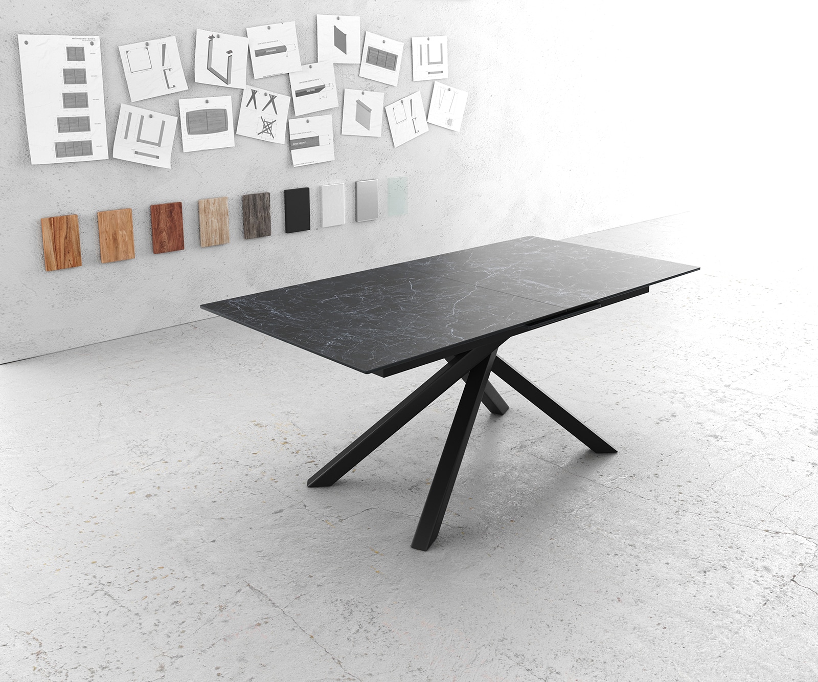 Esstisch Edge 180-220x90cm Keramik Laminam®Nero Greco Anthrazit Kreuzgestell Rechteck Schwarz ausziehbar 1 Esstisch Edge 180-220x90cm Keramik Laminam®Nero Greco Anthrazit Kreuzgestell Rechteck Schwarz ausziehbar 1