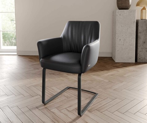 Freischwinger Xana-Flex mit Armlehnen Echt-Leder Schwarz Freischwinger flach Schwarz Taschenfederkern