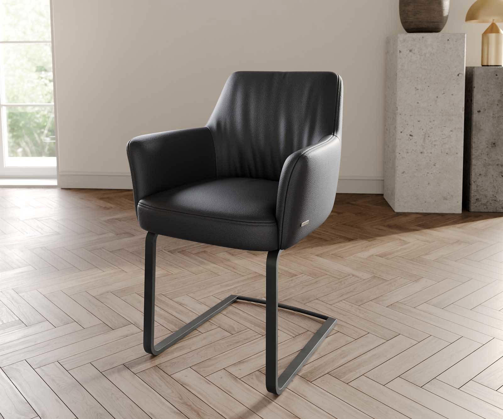 Freischwinger Xana-Flex mit Armlehnen Echt-Leder Schwarz Freischwinger flach Schwarz Taschenfederkern