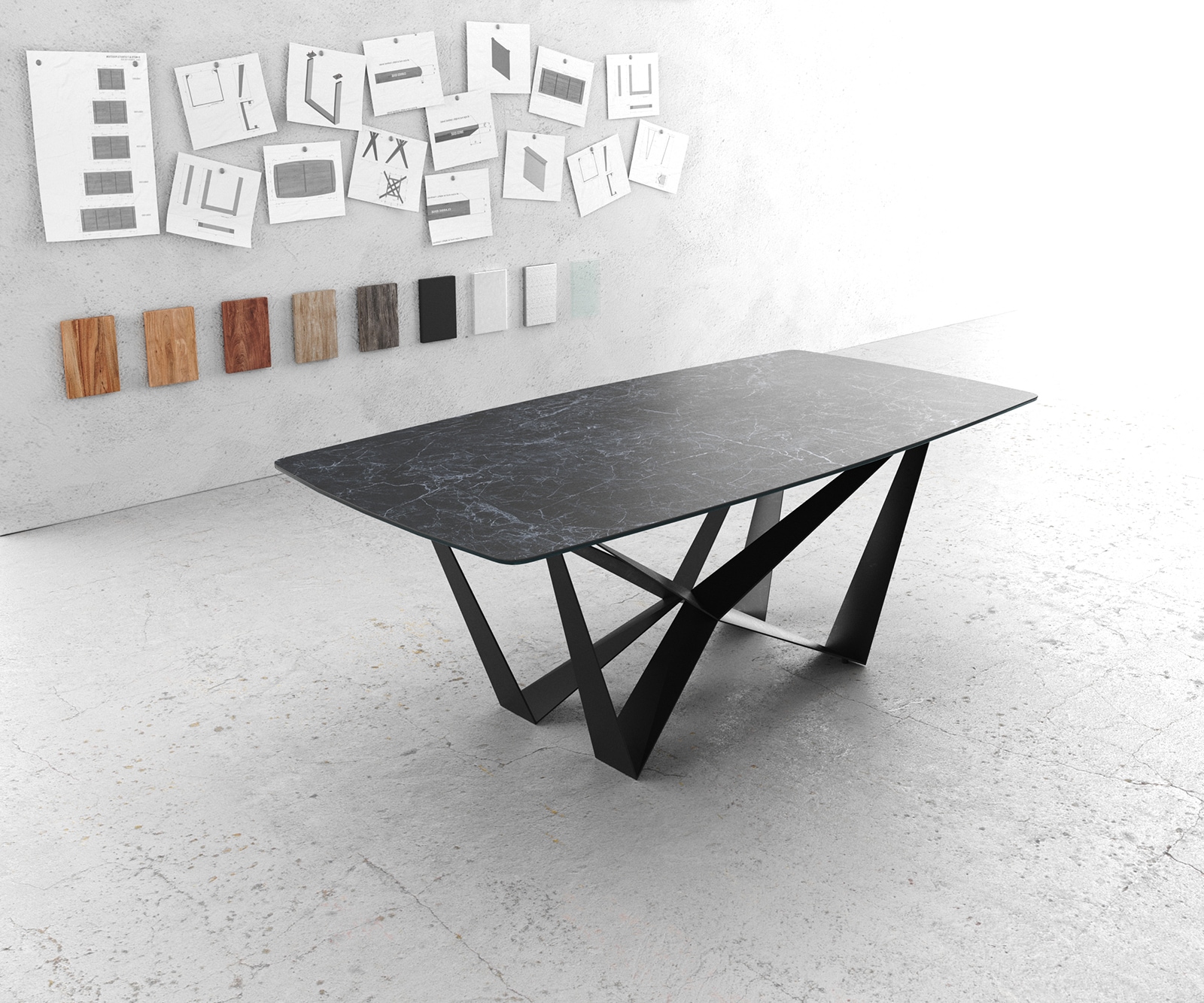 Esstisch Edge Bootsform 200x100cm Laminam® Keramik Nero Greco Anthrazit Mittelfuß Flachstahl Schwarz Esstisch Edge Bootsform 200x100cm Laminam® Keramik Nero Greco Anthrazit Mittelfuß Flachstahl Schwarz