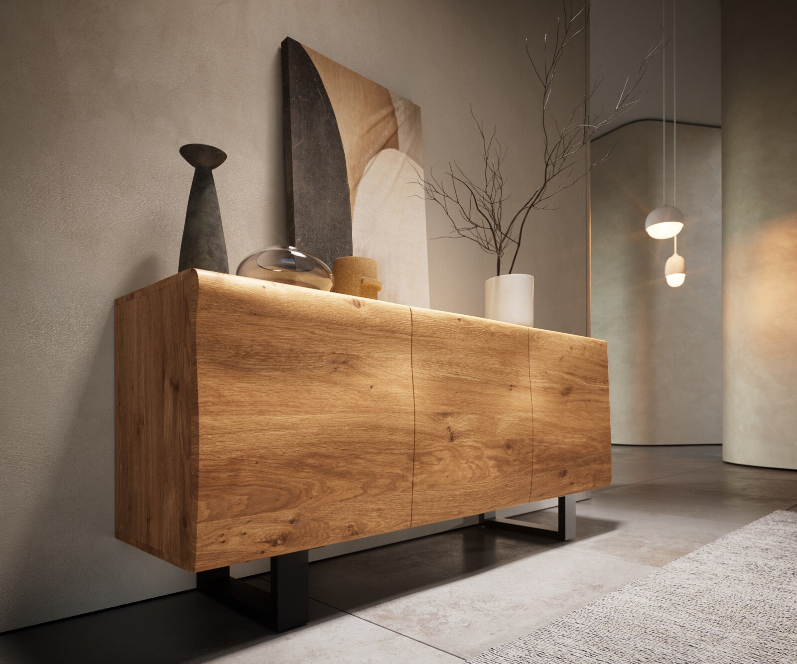 Sideboard New Live-Edge 145 cm Eiche Natur 3 Türen Kufe Metall Schwarz 4