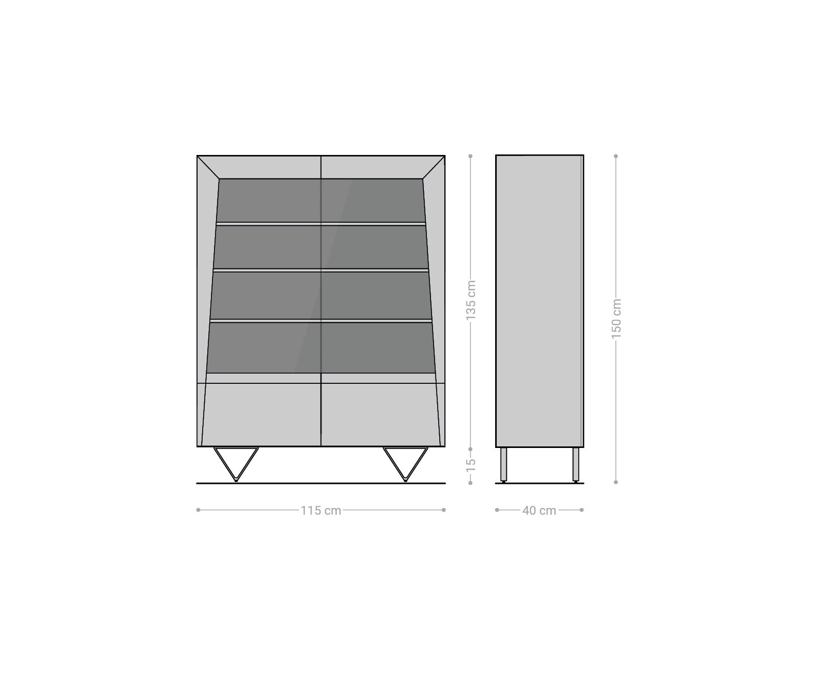 Highboard Kayu 115x150 cm Akazie Natur 2 Glastüren V-Fuß 5