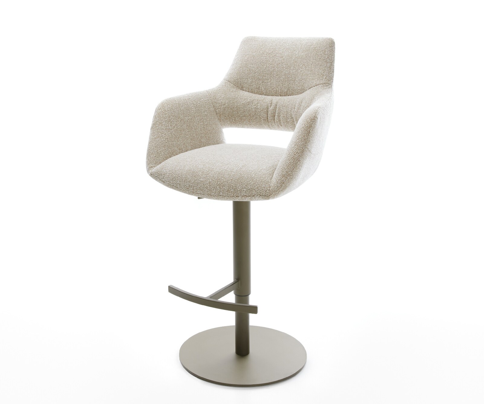 Barstuhl Yago-Flex Webstoff Soft Beige Drehfuß höhenverstellbar Metall Titanfarben Taschenfederkern