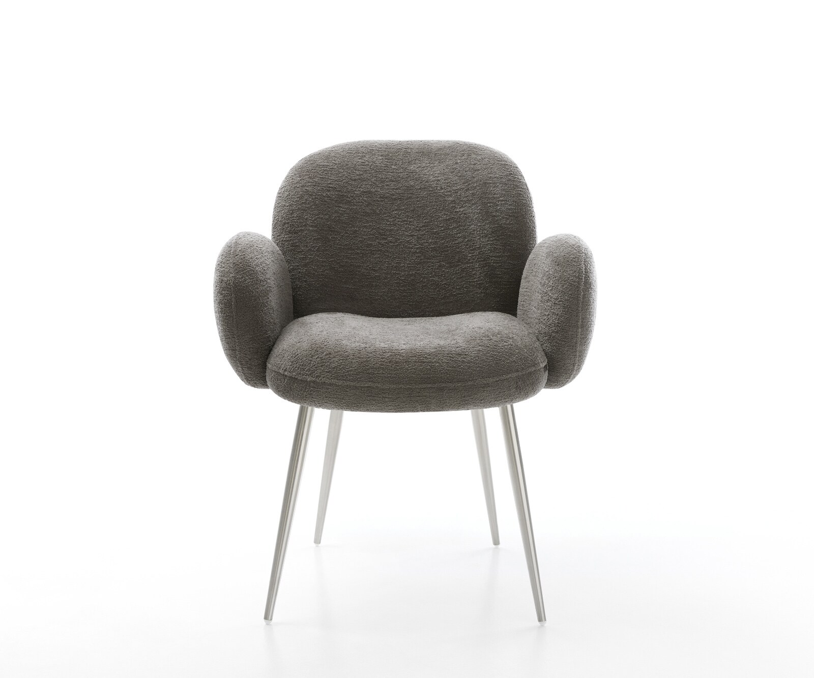 Esszimmerstuhl Nube-Flex mit Armlehnen Bouclé Soft Schlamm 4-Fuß konisch Edelstahl Taschenfederkern 1