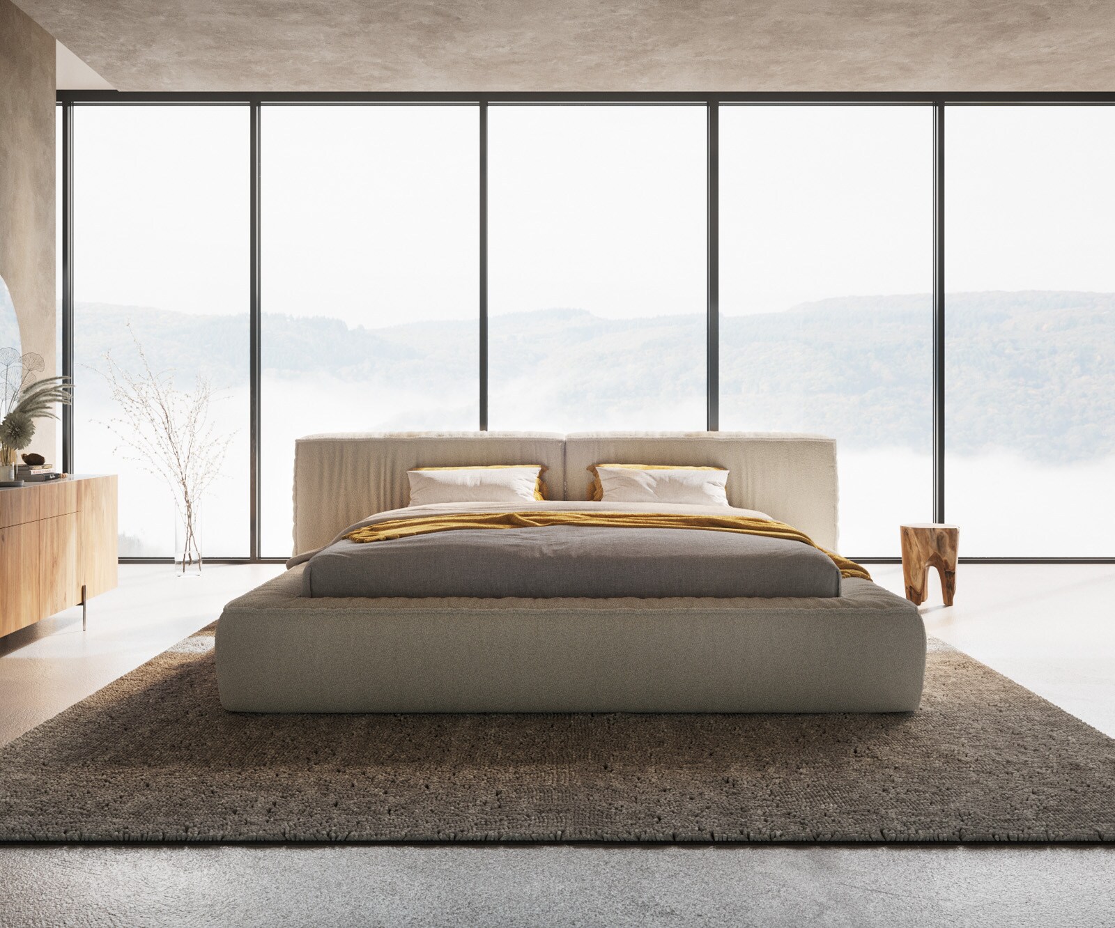 Polsterbettgestell Coperti 180x200 cm Bouclé Creme-Weiß 4