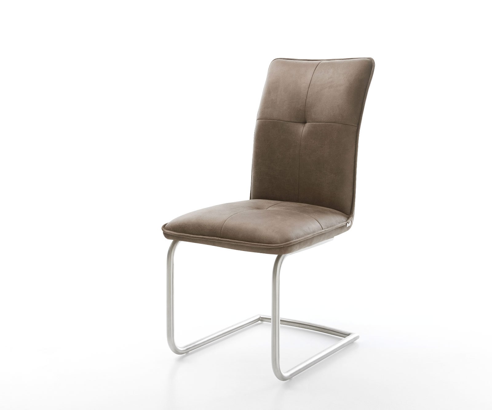 Freischwinger Maddy-Flex Mikrofaser Taupe Vintage Freischwinger rund Edelstahl