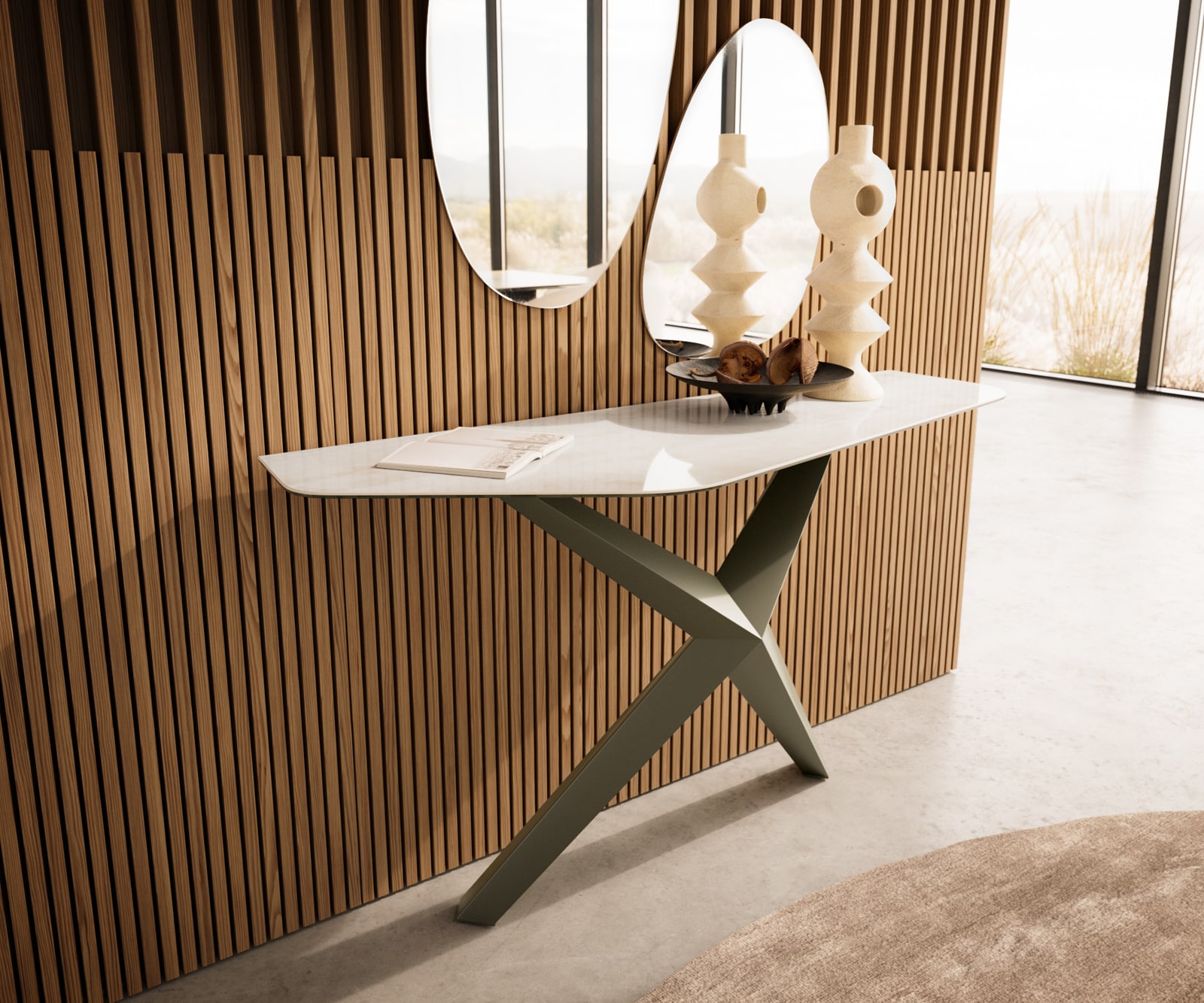 Konsolentisch Edge Polygonal 140x50 cm Keramik Onyx Champagne Zentharo Metall Effektfinish Titan 4