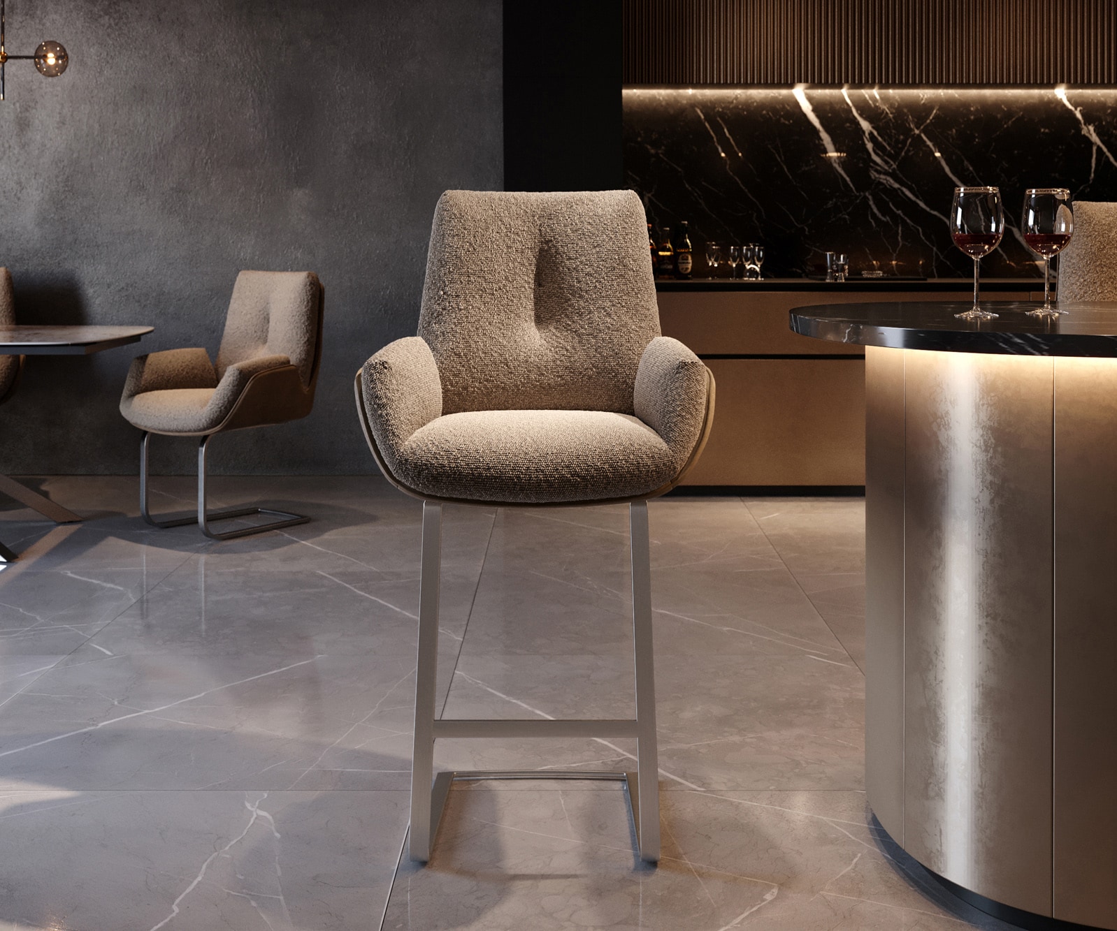 Barstuhl Clea-Flex Materialmix Schlamm Freischwinger Flach Edelstahl 2