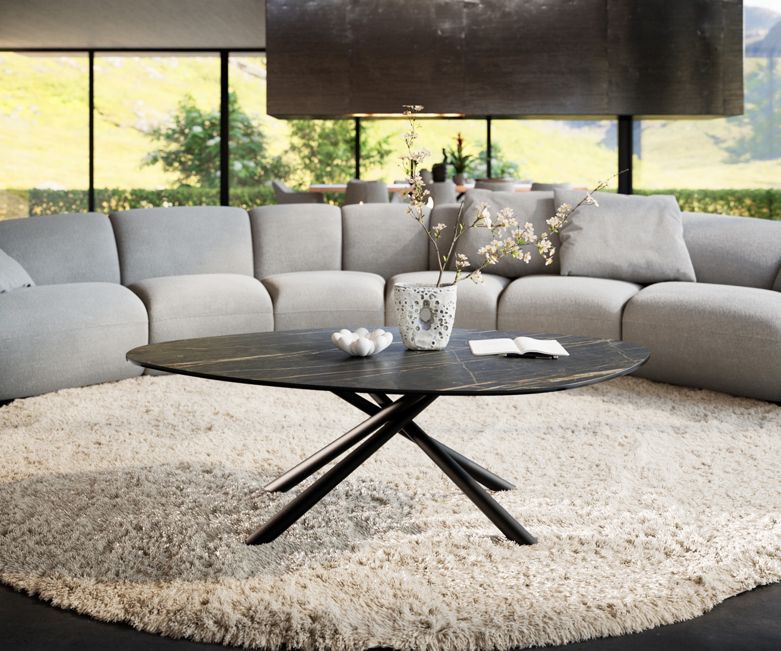 Couchtisch Edge Organisch 140x76 cm Keramik Laminam® Noir Desir Braun Sarity Metall Schwarz 1