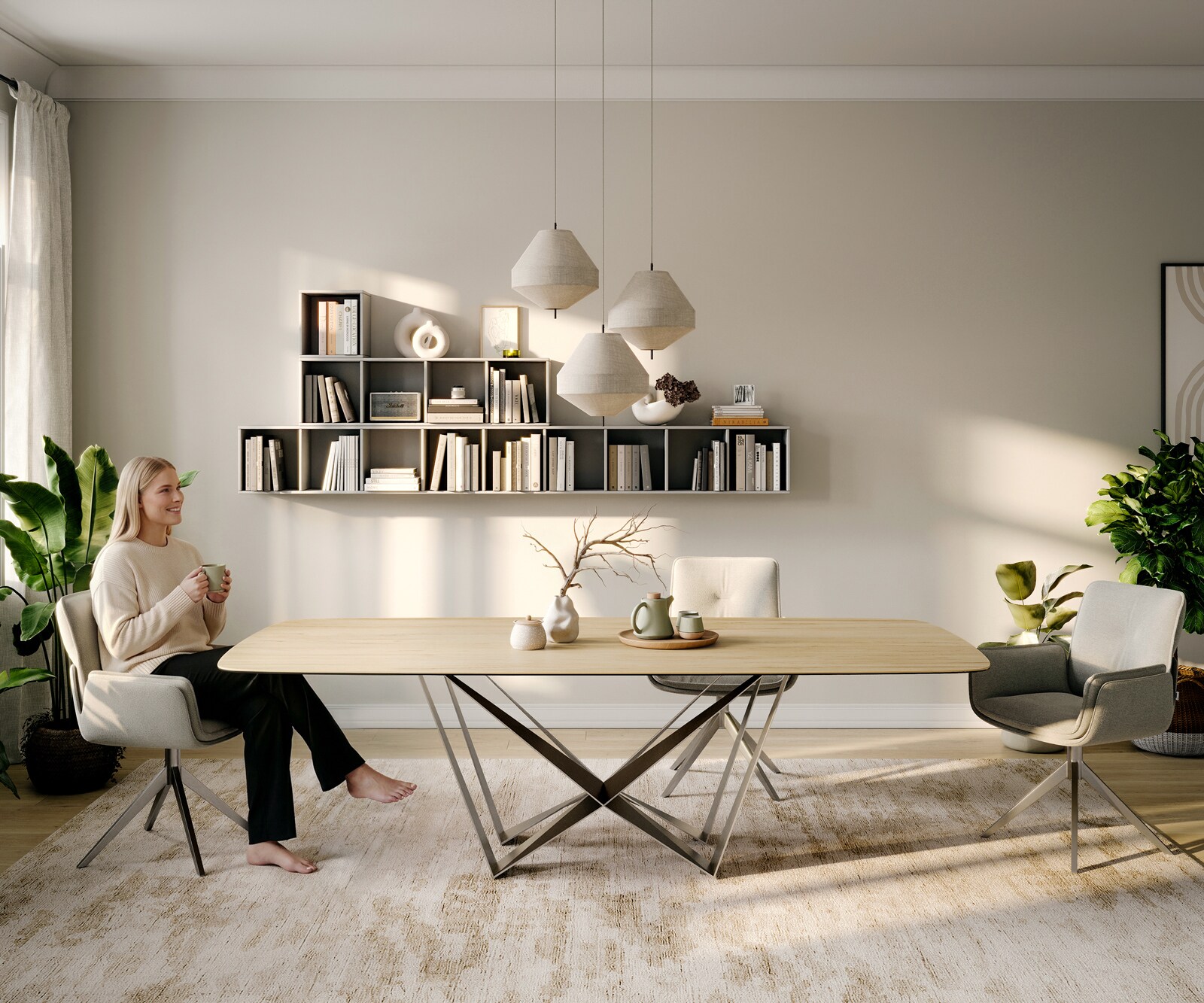 Esstisch Edge Boot 260x120 cm Keramik Laminam® Sabbia Eichefarbig Spider Flachstahl Edelstahl 2