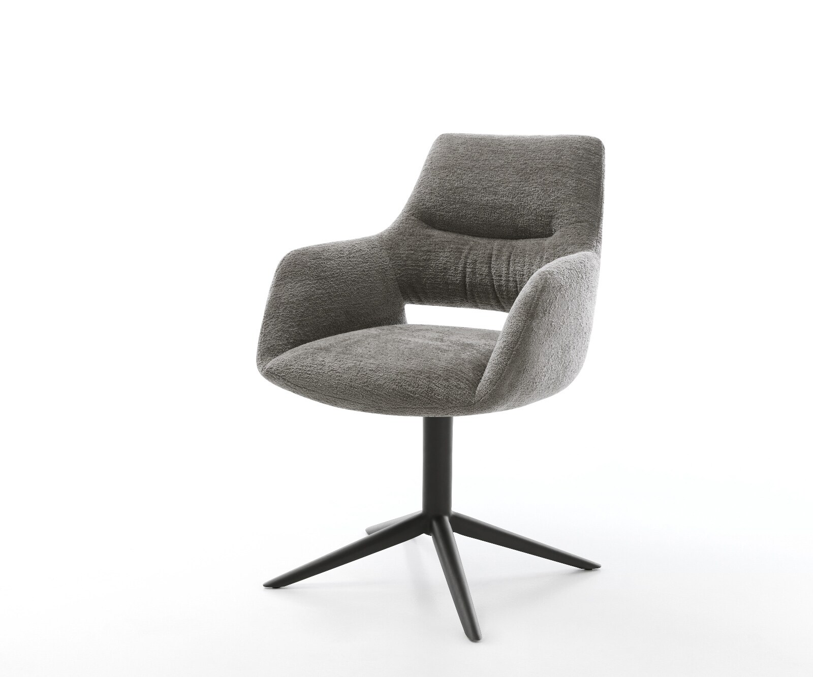 Drehstuhl Yago-Flex mit Armlehnen Bouclé Soft Schlamm Fußkreuz Schwarz 360° günstig online kaufen