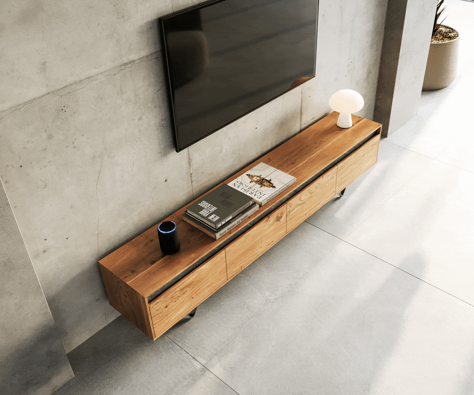 Designer-Lowboard Stonegrace 200 cm Akazie Natur Schiefer 4 Schübe 3