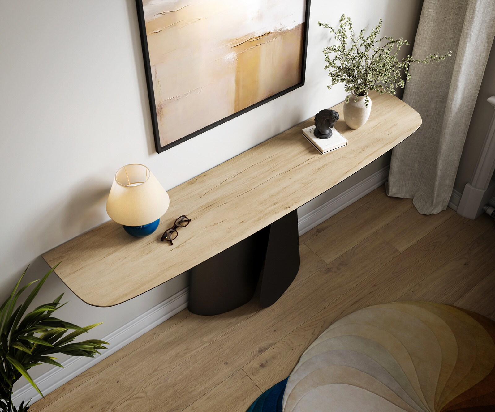 Konsolentisch Edge Boot 180x40 cm Keramik Laminam® Sabbia Eichefarbig Livos Metall Schwarz 1