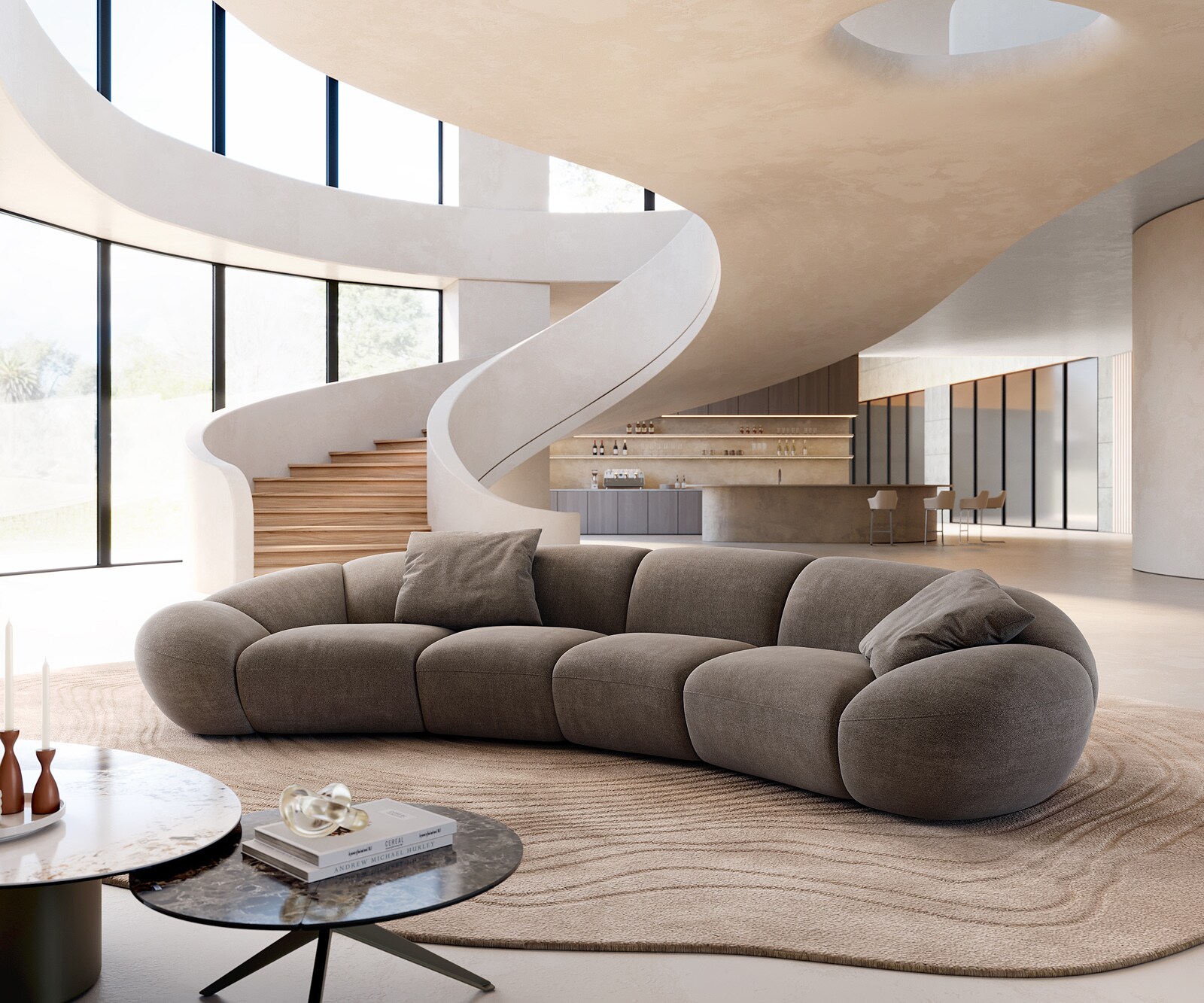 Big-Sofa Lunna 360x175 cm Strukturstoff Soft Taupe 2 Kissen 1