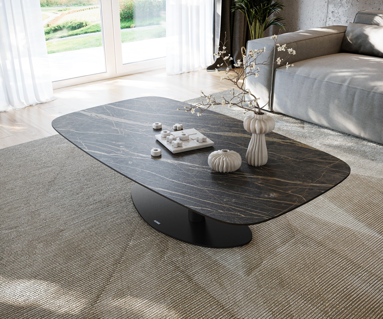 Couchtisch Edge Boot 140x80 cm Keramik Laminam® Noir Desir Braun Vibany Metall Schwarz 3