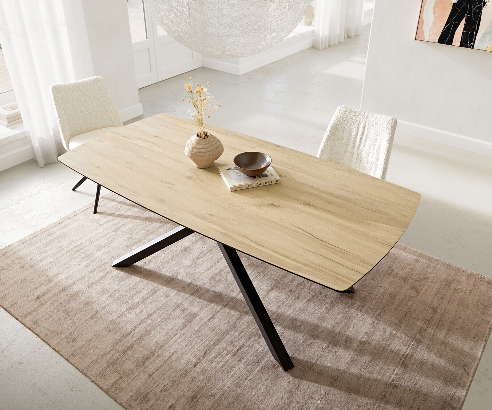 Esstisch Edge Boot 200x100 Keramik Laminam® Sabbia Eichefarbig Kreuzgestell Rechteck Schwarz 3