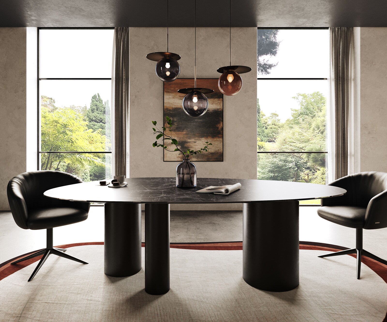 Esstisch Edge Oval 220x120 Keramik Laminam® Nero Greco Anthrazit Troa Metall Schwarz 1