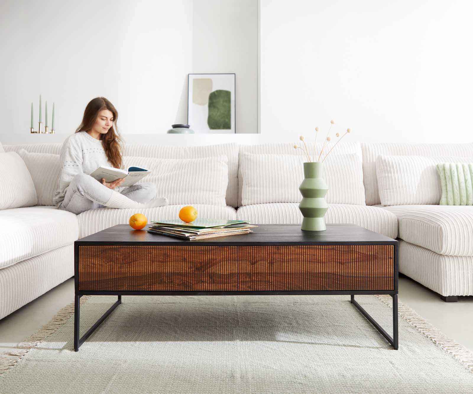 Couchtisch Vaag 120 cm Sheesham Natur Mango Schwarz 4 Schubladen 2 Couchtisch Vaag 120 cm Sheesham Natur Mango Schwarz 4 Schubladen 2