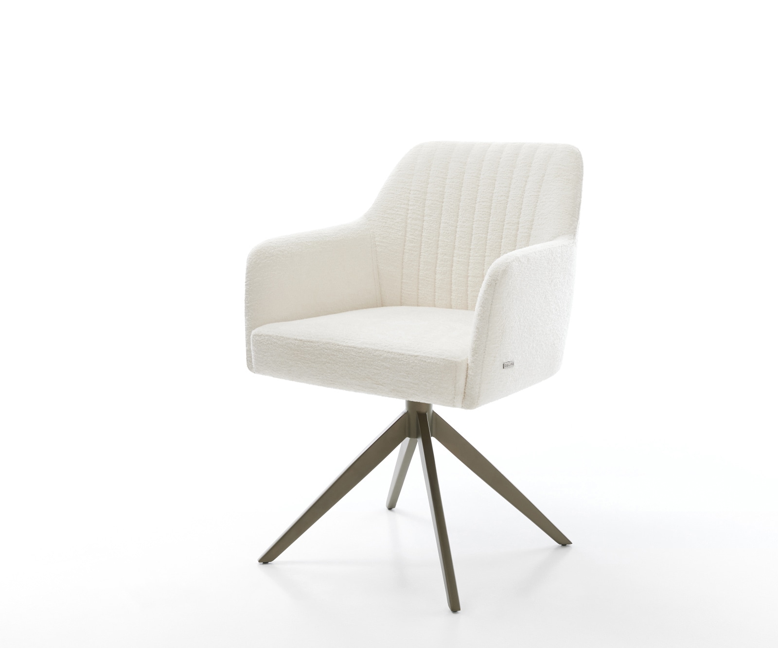 Chaise-pivotante Greg-Flex bouclé doux beige pied croisé large aspect titane pivotement sur 360° fonction bascule resorts ensachés