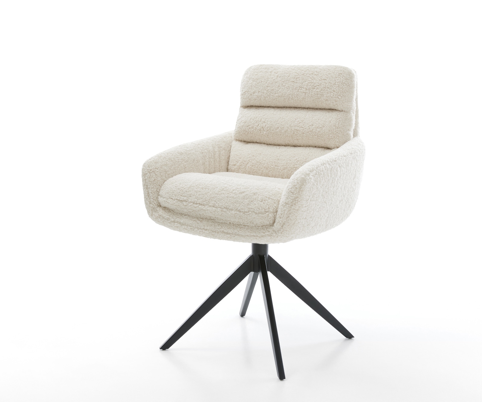 Drehstuhl Abelia-Flex mit Armlehnen Teddystoff Beige Kreuzgestell breit Schwarz 360° drehbar Wippfunktion