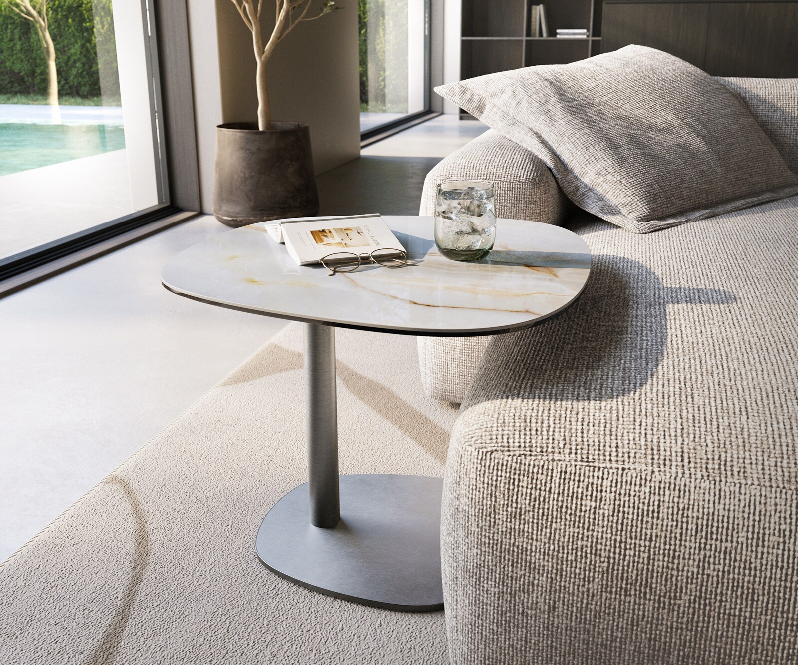 Beistelltisch Edge Boot 60x60 cm Keramik Onyx Pearl Eleny Edelstahl gebürstet 1