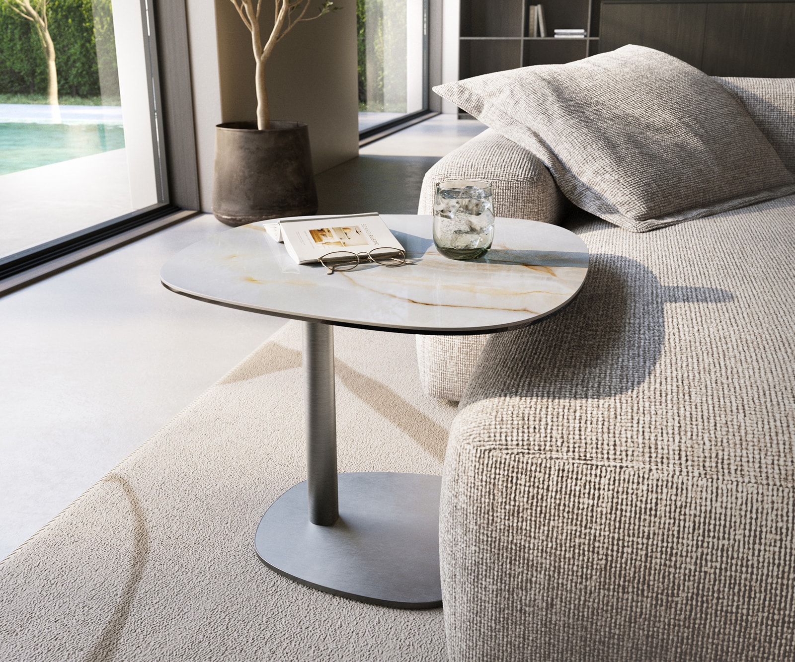 Beistelltisch Edge Boot 60x60 cm Keramik Onyx Pearl Eleny Edelstahl gebürstet