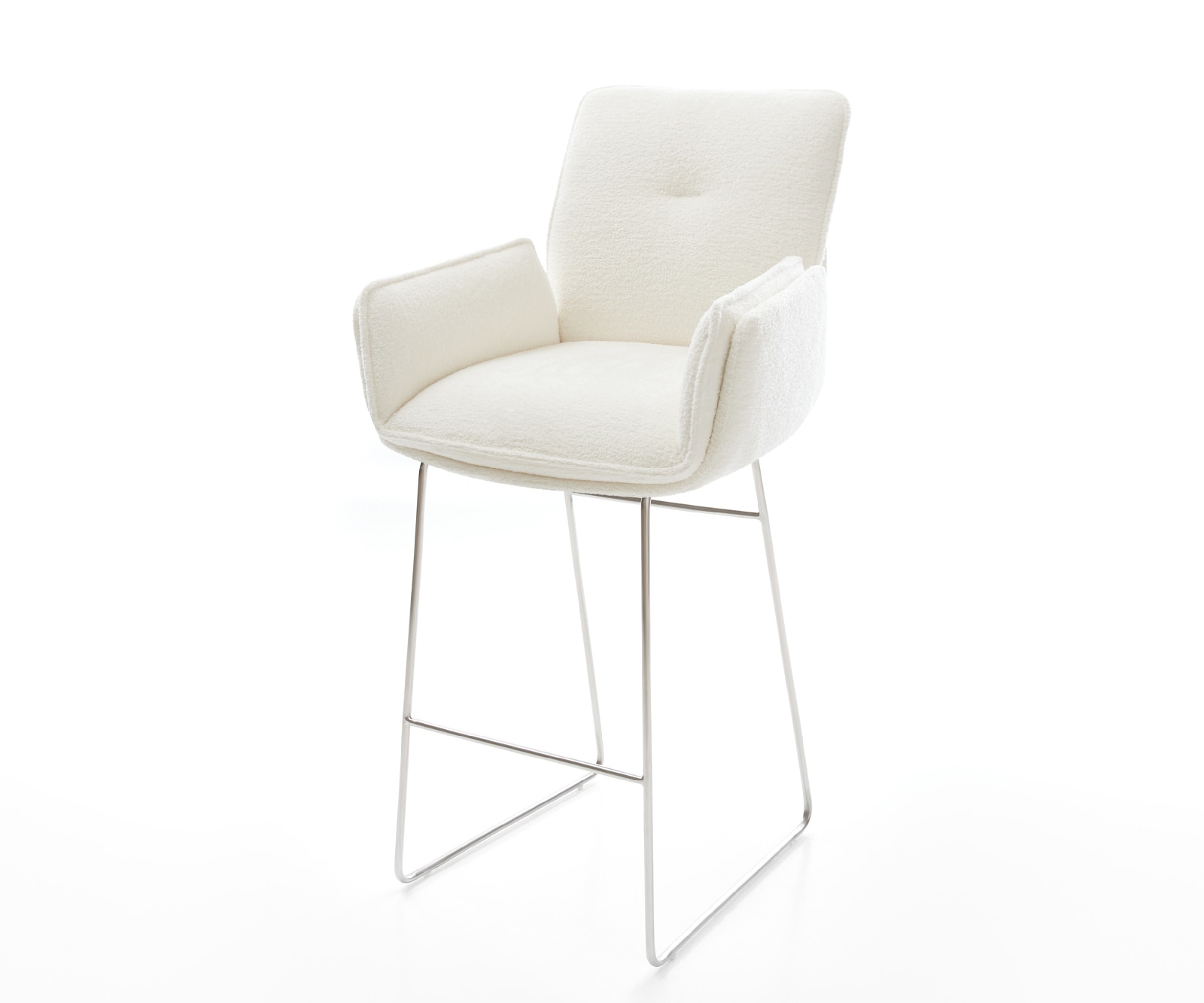 Barstuhl Nela-Flex Bouclé Soft Beige Kufengestell Edelstahl Silberfarben