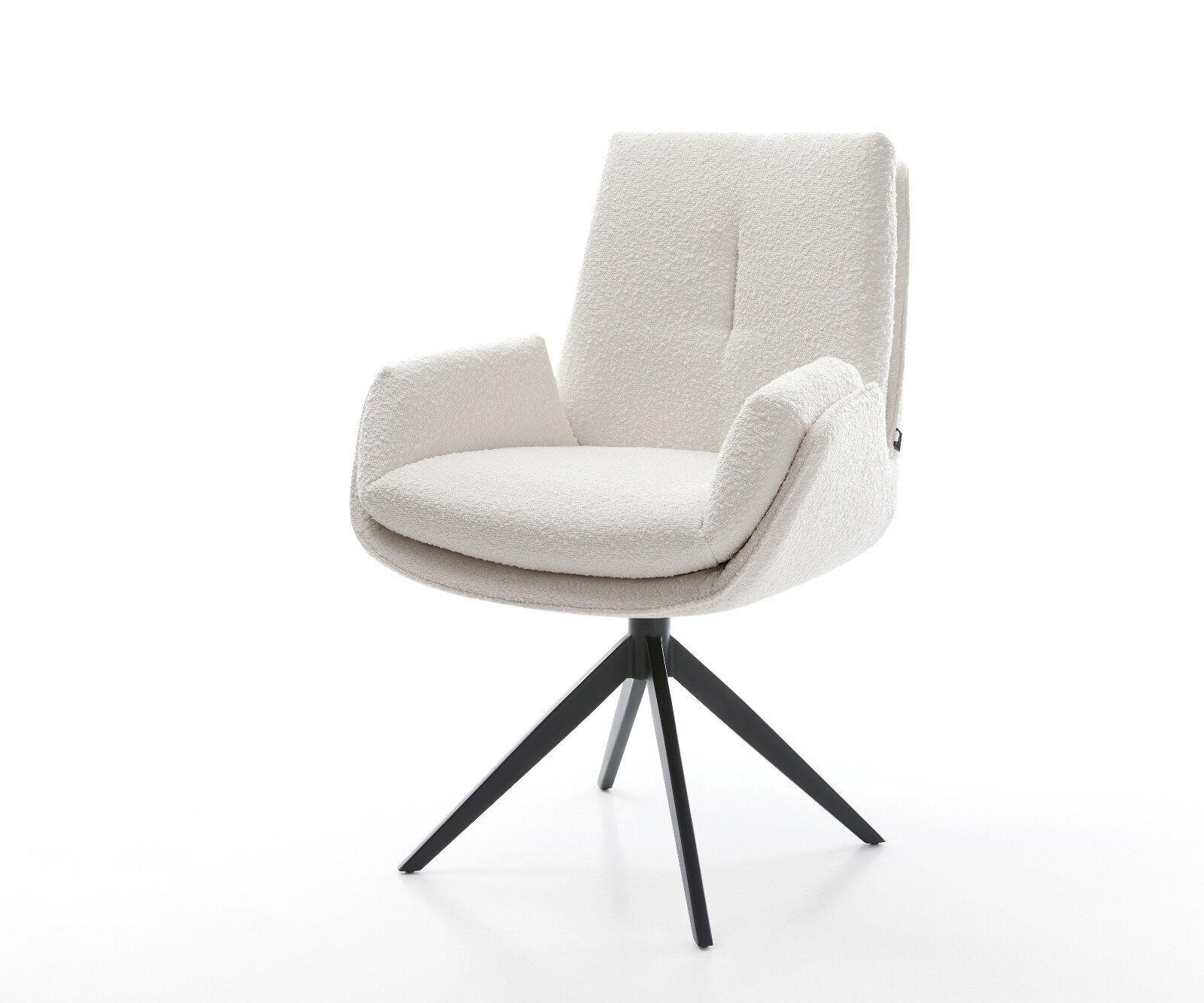 Drehstuhl Clea-Flex Bouclé Creme-Weiß Kreuzgestell breit Schwarz 360° drehbar Wippfunktion