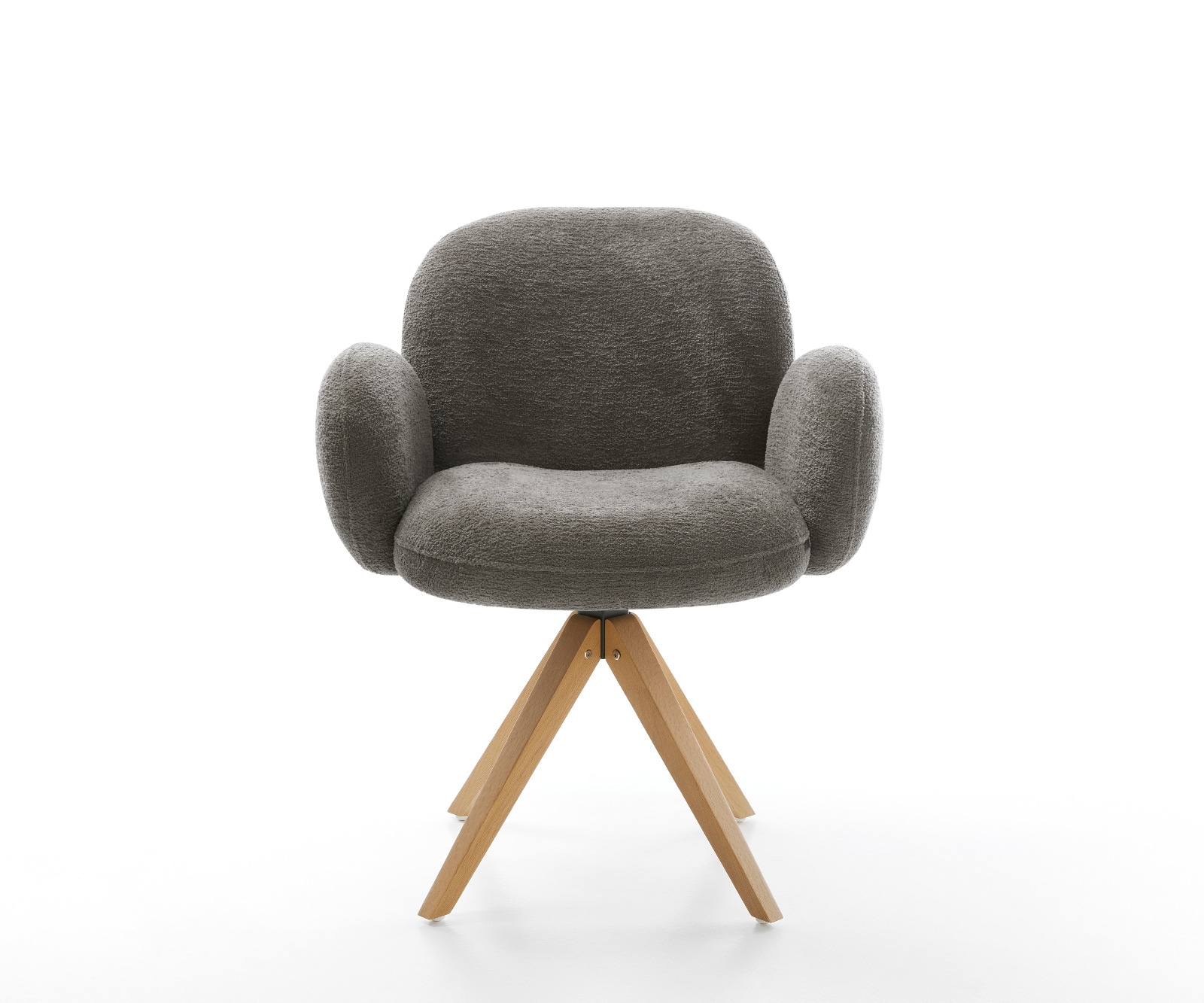 Drehstuhl Nube-Flex mit Armlehnen Bouclé Soft Schlamm Holzgestell kantig Natur 180° drehbar Taschenfederkern 2