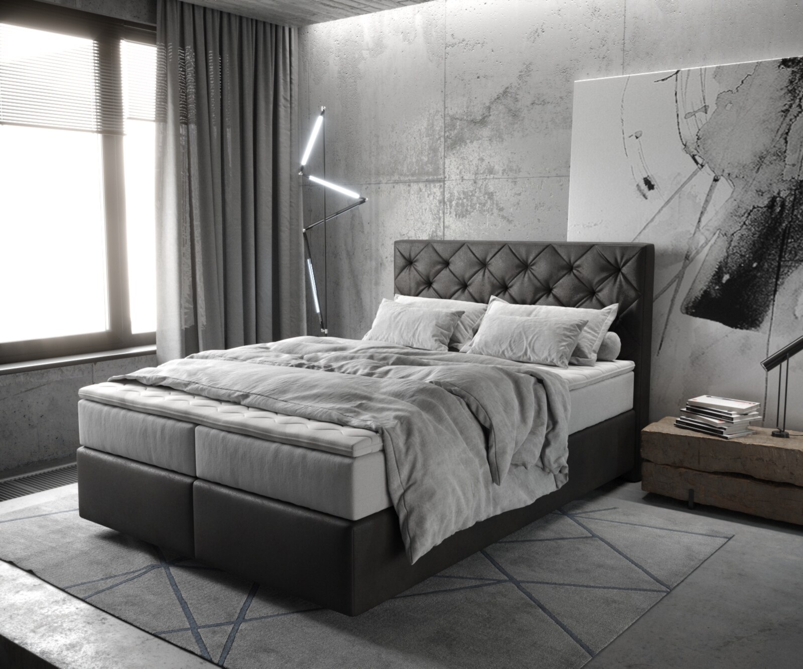 Boxspringbett Dream-Great 140x200 cm Mikrofaser Anthrazit Vintage mit TFK Matratze und Visco Topper