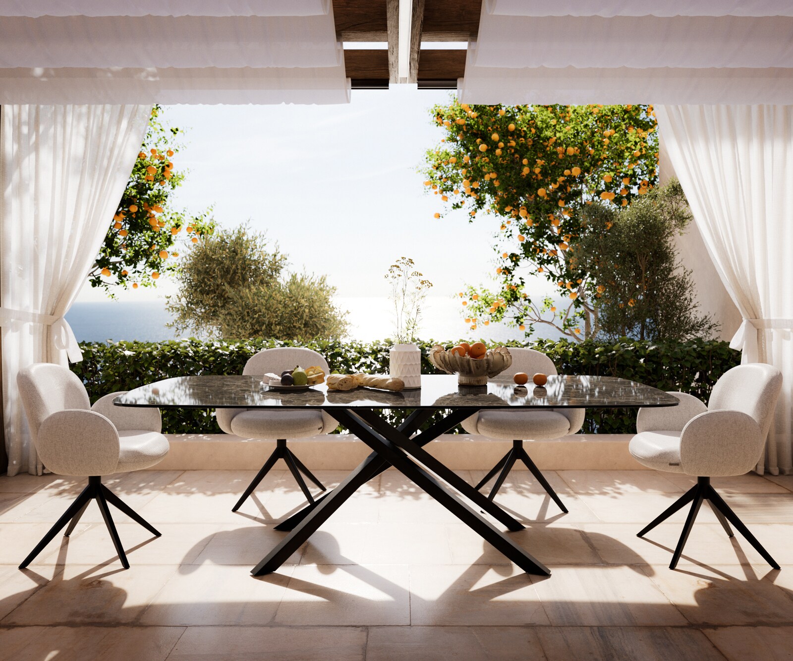 Outdoortisch Edge Boot 240x120 cm Keramik Laminam® Emperador Extra Lucidato Dunkelbraun Kreuzgestell Rechteck Schwarz 1