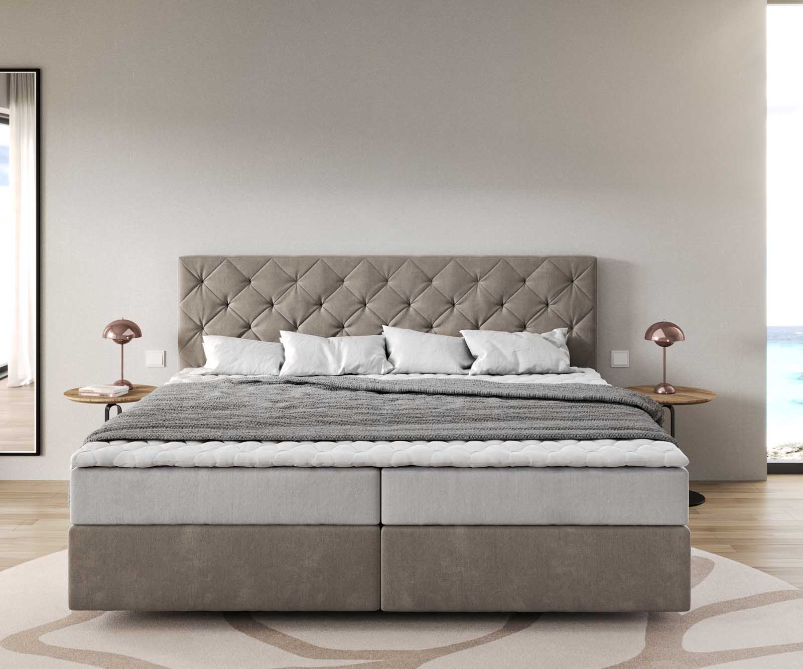 Boxspringbett Dream-Great Mikrofaser Beige 200x200 cm mit Taschenfederkernmatratze und Topper Visco 1
