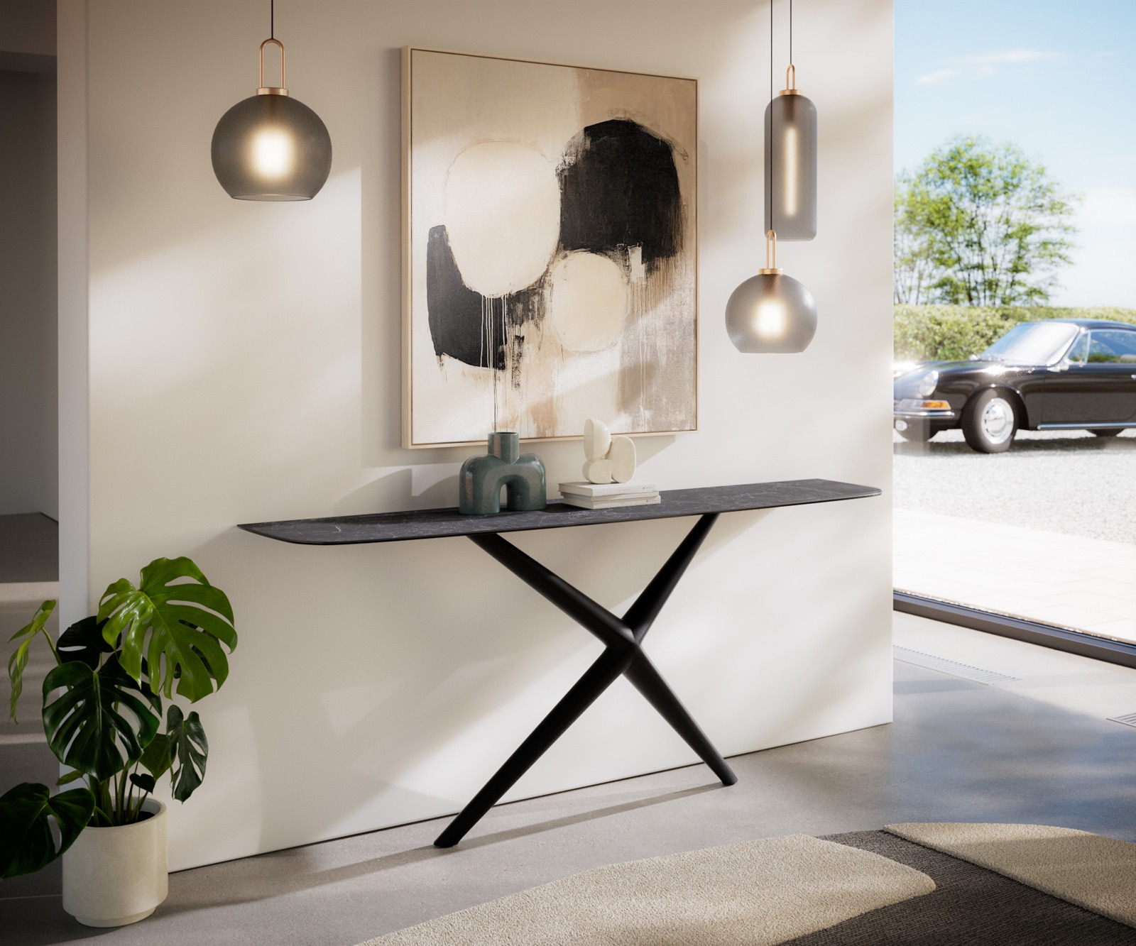 Konsolentisch Edge Boot 180x40 cm Keramik Laminam® Nero Greco Anthrazit Estelo Metall Schwarz 7