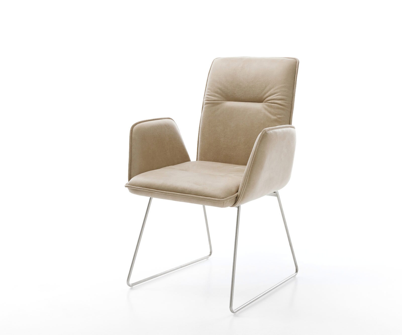Esszimmerstuhl Vinja-Flex Mikrofaser Beige Vintage Kufengestell Edelstahl
