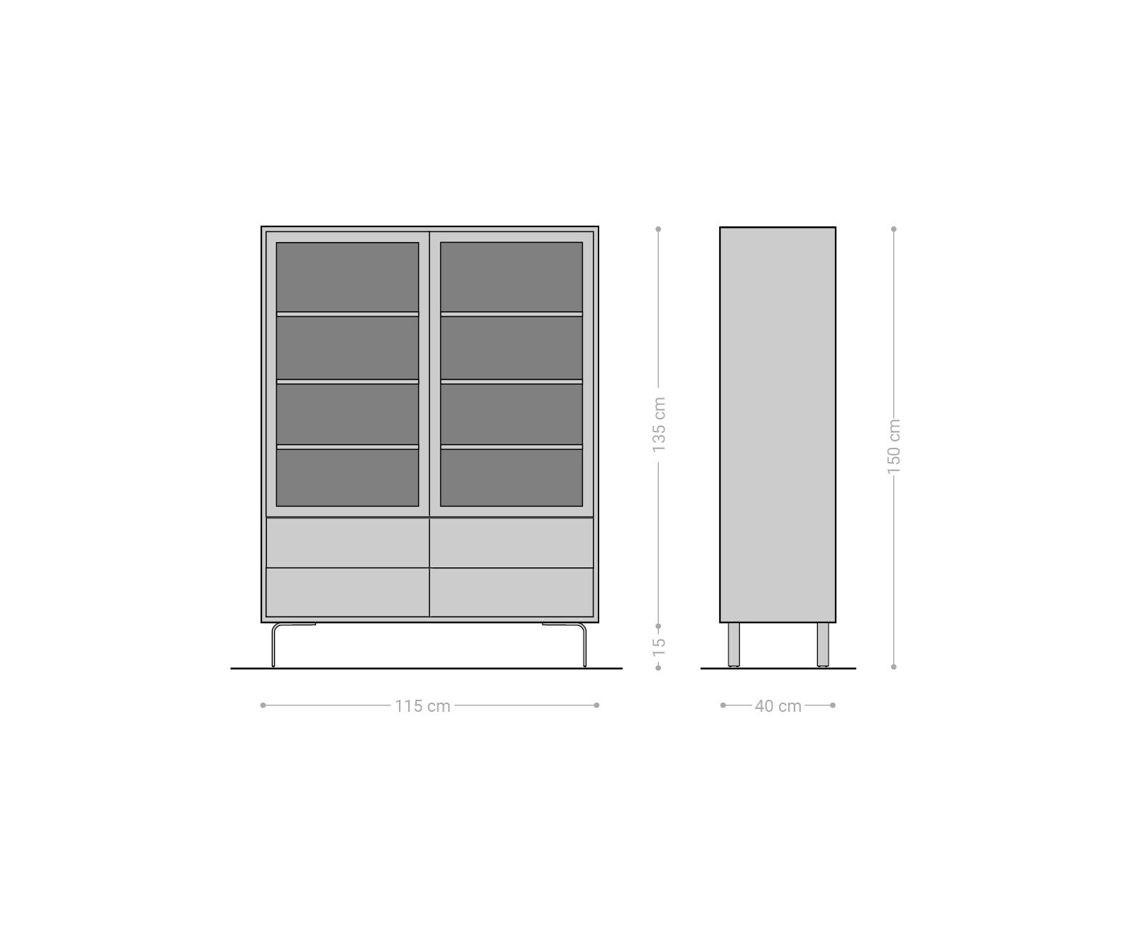 Vitrine Fevo 115x150 cm Akazie Braun L-Fuß 6