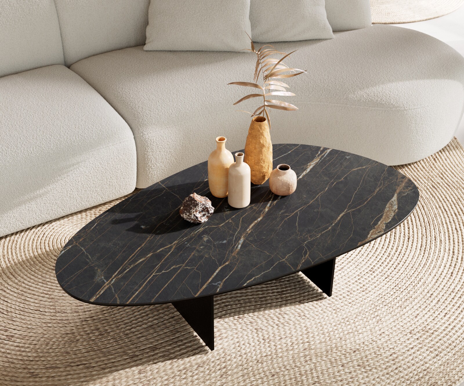 Couchtisch Edge Oval 140x75 cm Keramik Laminam® Noir Desir Braun Salto Metall Schwarz 4