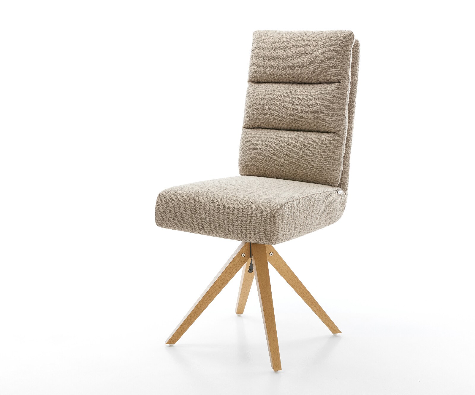Drehstuhl Pela-Flex Bouclé Schlamm Holzgestell kantig Natur 360° drehbar Taschenfederkern