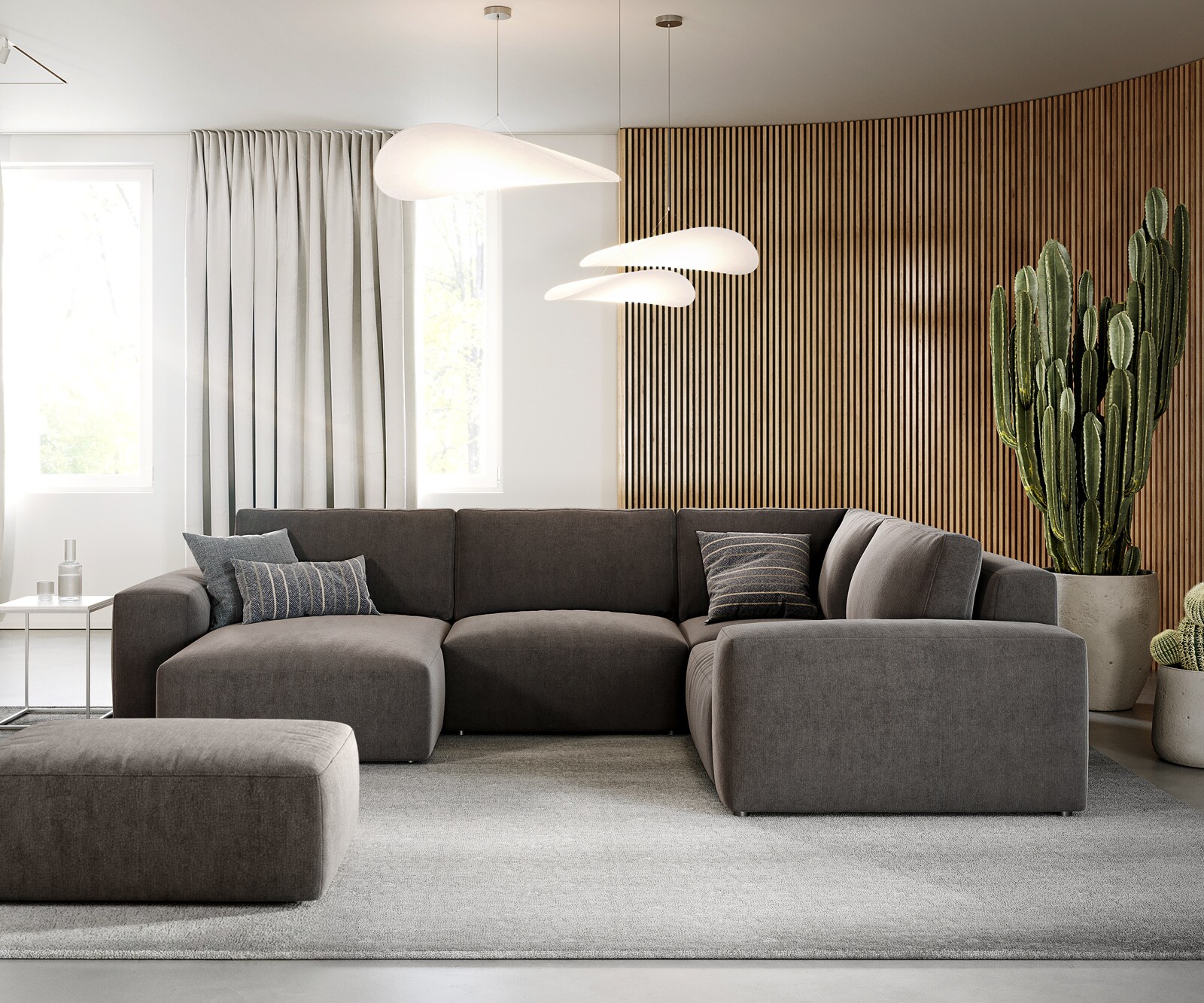 Wohnlandschaft Lanzo 300x210 cm Mikrofaser Khakibraun Recamiere variabel mi günstig online kaufen