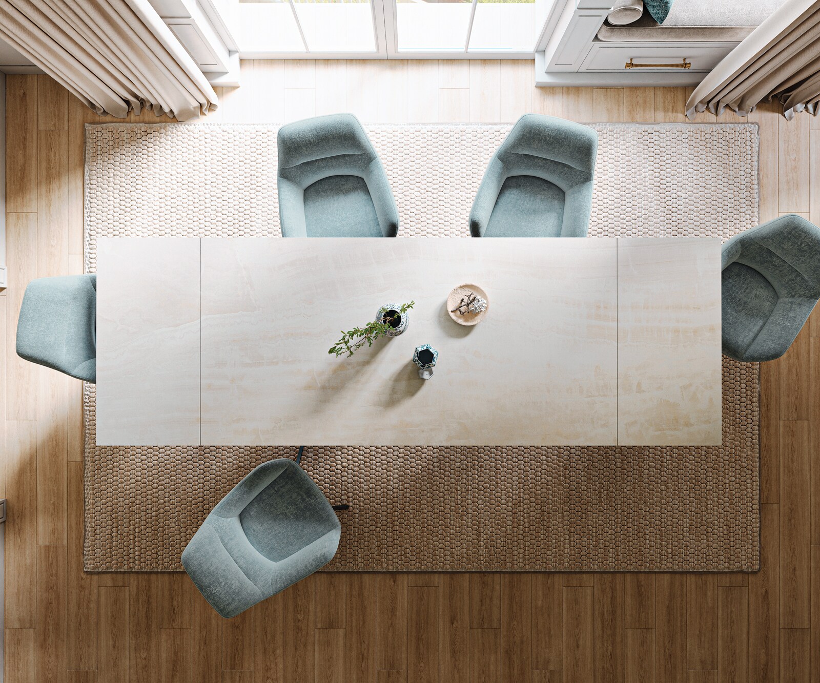 Esstisch Edge 200-300x100 cm Keramik Onyx Champagne Infinity Metall Schwarz ausziehbar 6