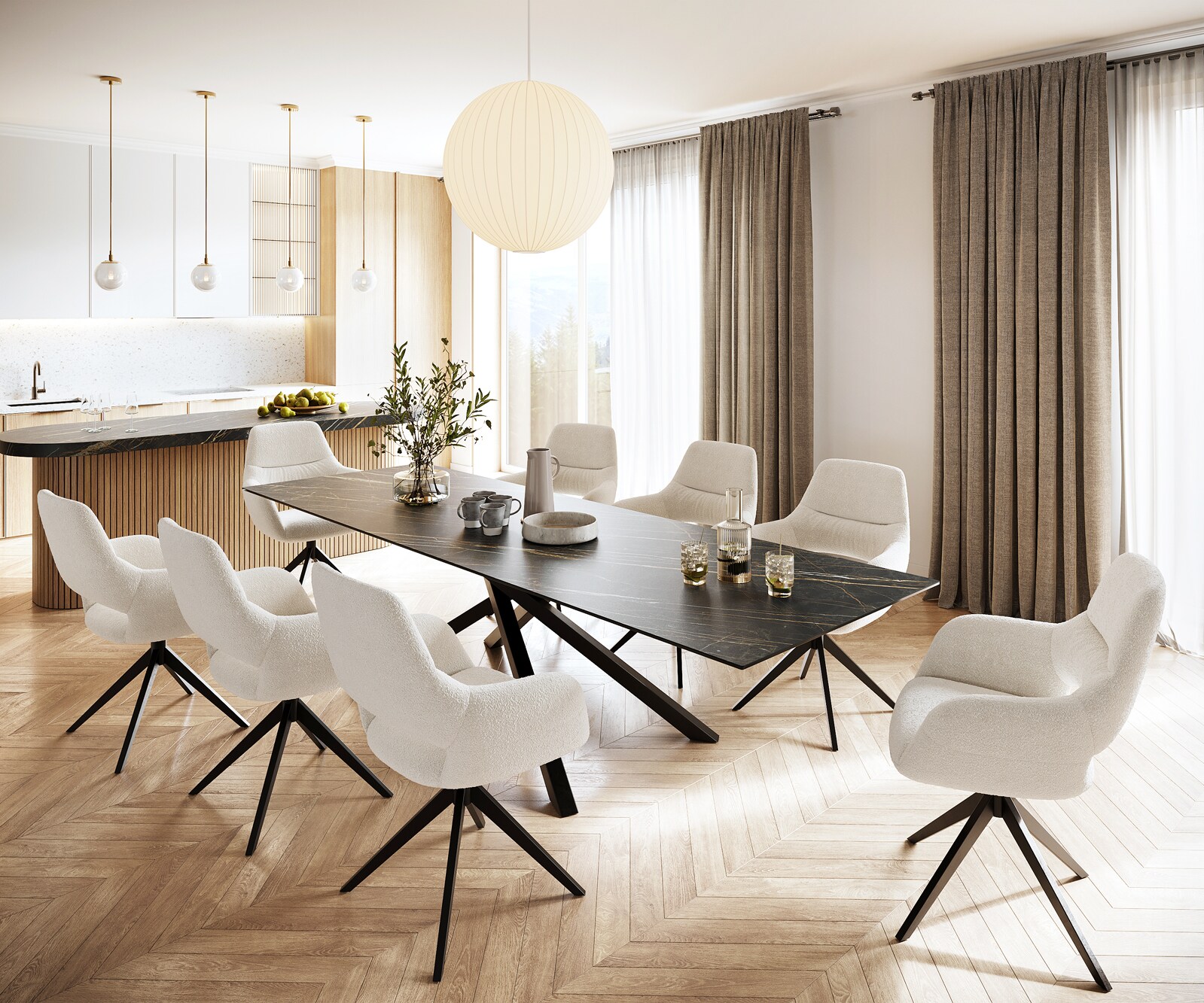 Esstisch Edge 300x100cm Keramik Laminam®Noir Desir Braun Mittelfuß Kreuz Schwarz 5
