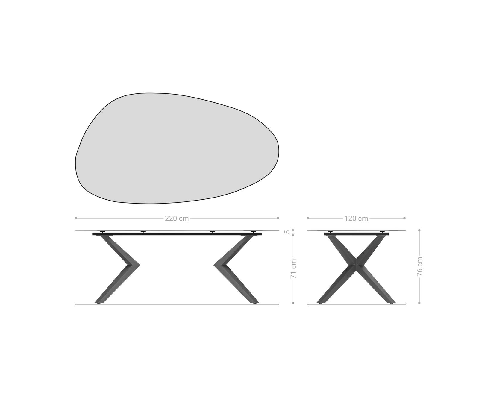 Esstisch Edge Oval 220x120 Reliefglas Rauchschwarz 3D-Design Zenthara kantig Metall Schwarz 6