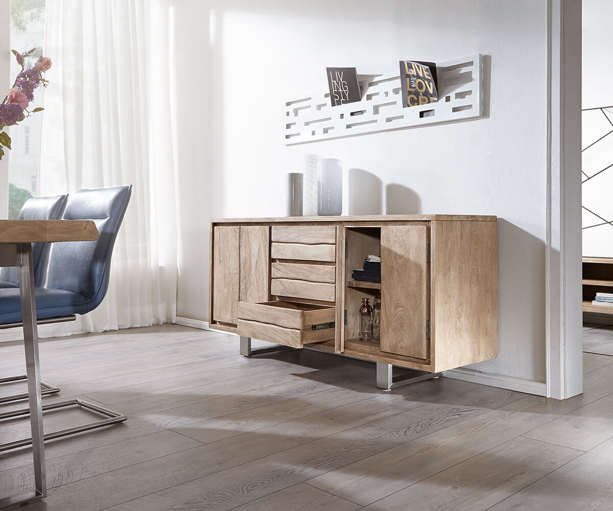 Sideboard Live-Edge 172 cm Akazie Champagner 3 Schübe 4 Türen 4