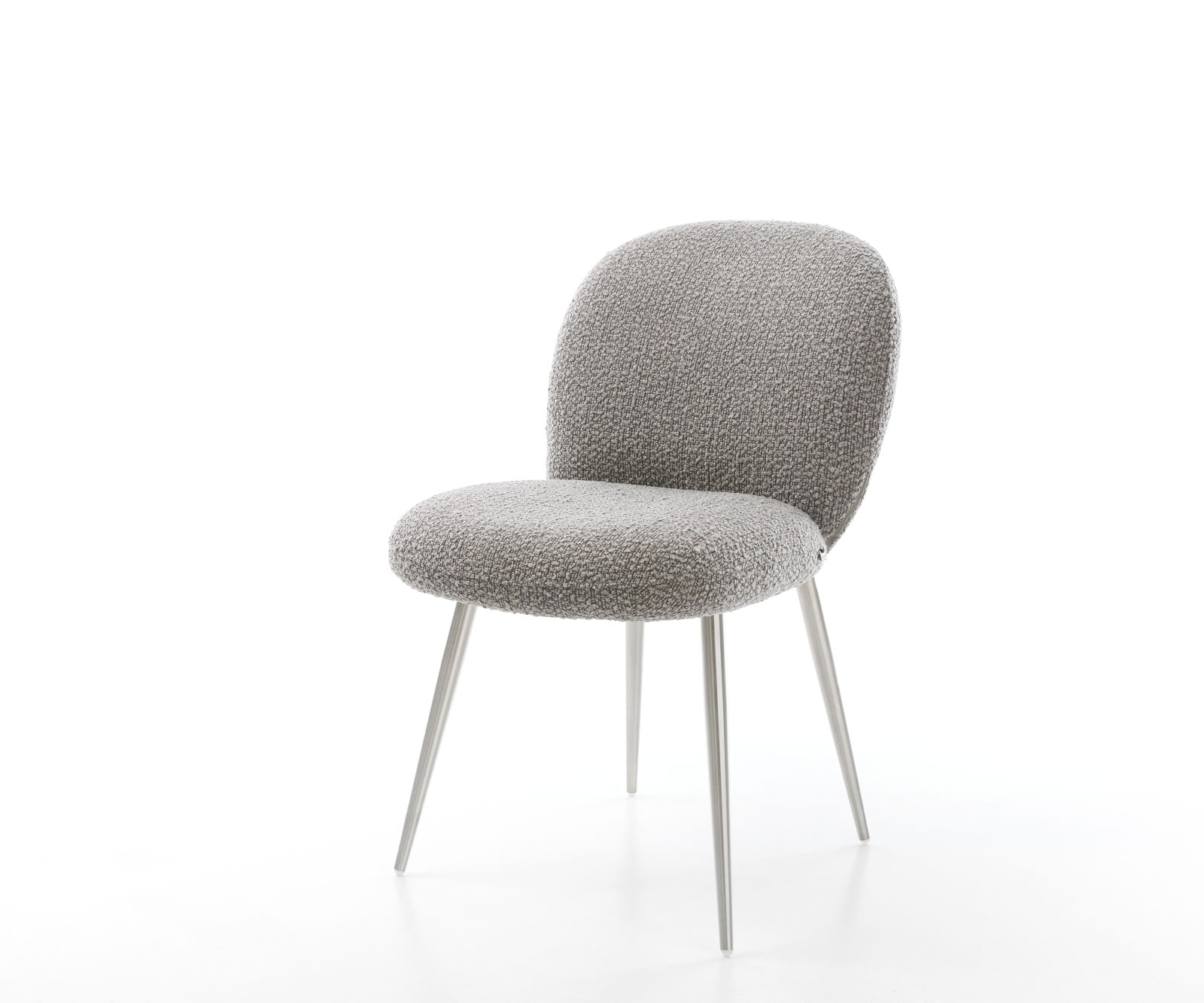 Esszimmerstuhl Nube-Flex Bouclé Silbergrau 4-Fuß konisch Edelstahl Taschenfederkern
