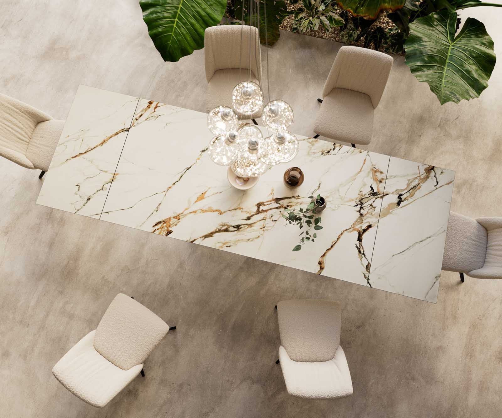 Esstisch Edge 200-300x100 Keramik Calacatta Luxe Weiß-Gold-Grau W-Gestell Schwarz ausziehbar 5